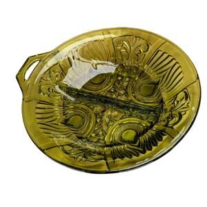 Vintage Divided Indiana Glass Side Condiment Vegetable Dish Plate Green Retro